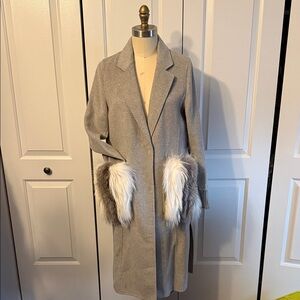 Gray Coat with Faux Fur Pockets removable details.